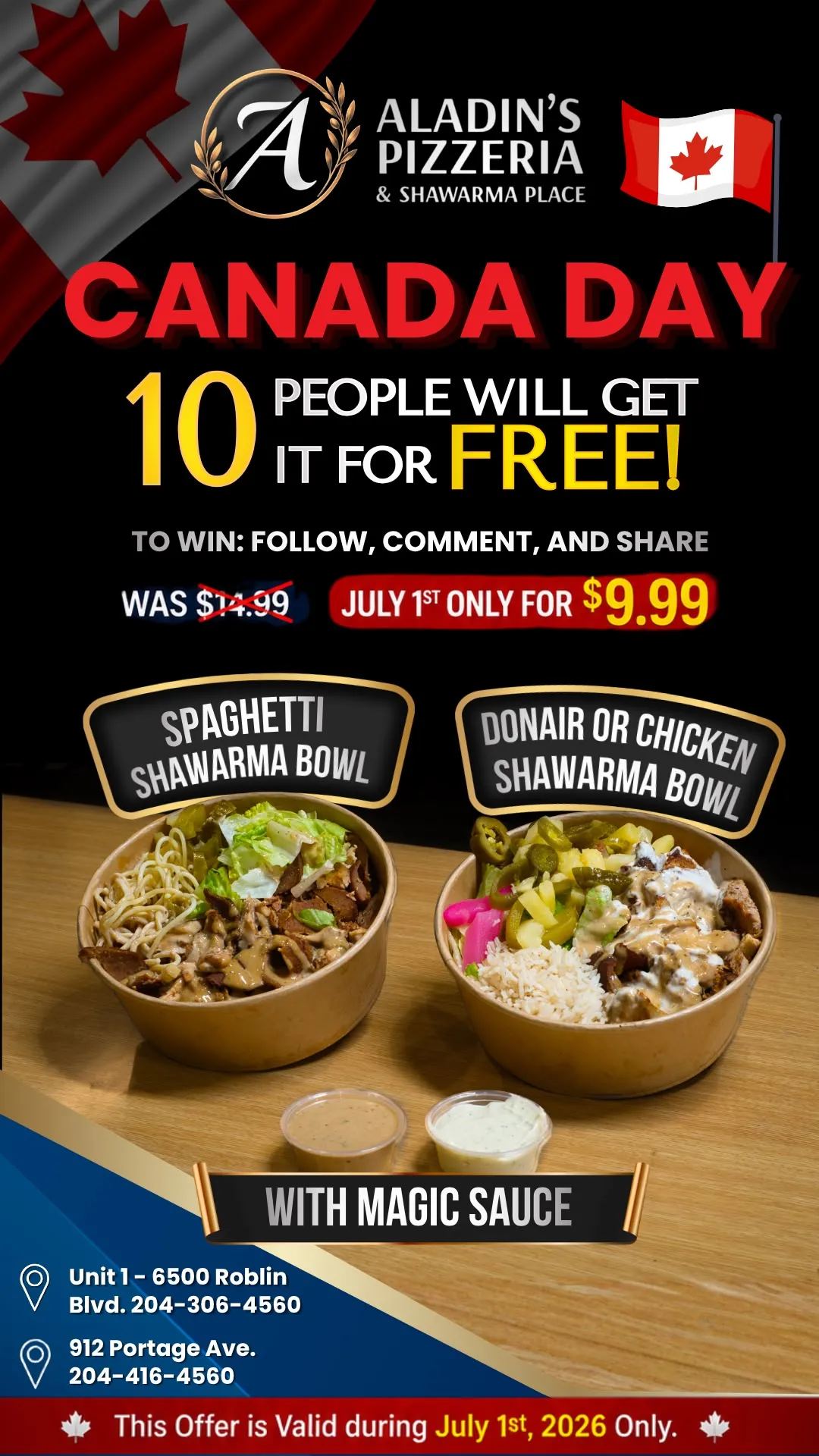 Aladin's Pizzeria & Shawarma Winnipeg — order pizza, shawarma & Bangladeshi favourites online