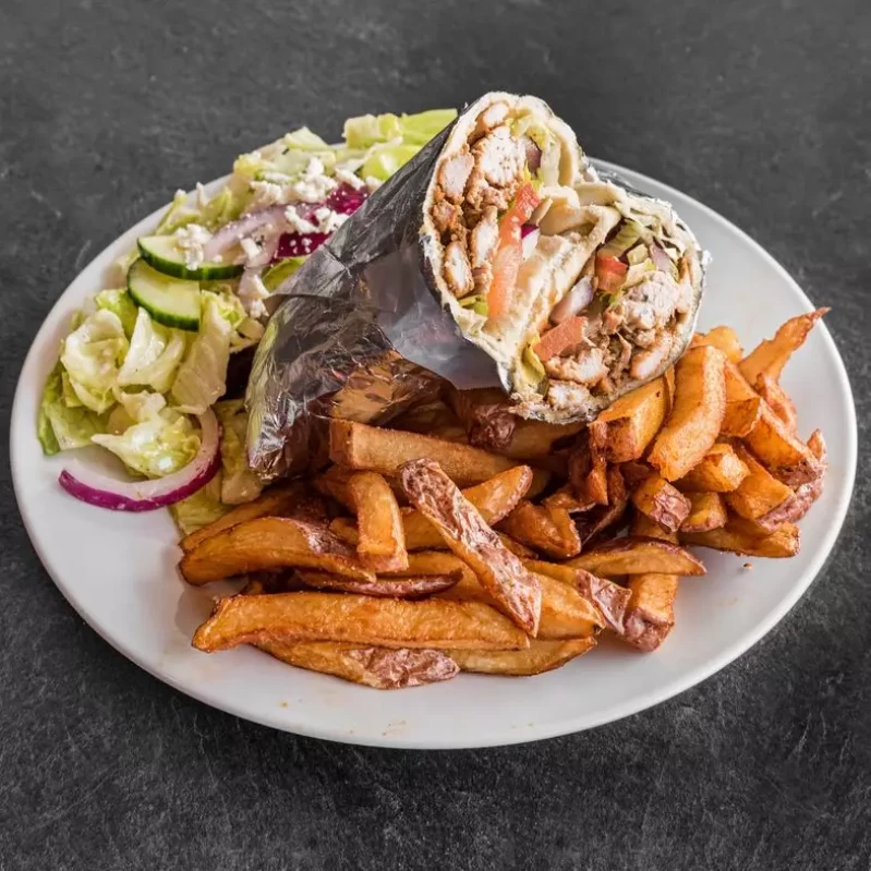 Aladin's Chicken Shawarma Dinner Winnipeg — halal marinated chicken with rice, salad and garlic sauce